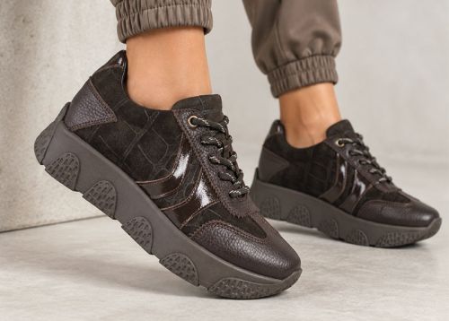 Gabriella Conti Women's Sneakers – Dark Brown Genuine Suede with Leather Details