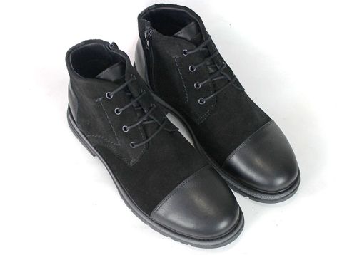 Black Antonio Velasco men's chukka boots with leather toe cap and side zipper