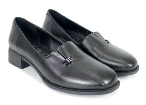 Elena Marini – Women's Black Genuine Leather Low-Heel Shoes