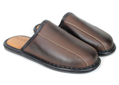 Men's House Slippers in Brown Genuine Leather