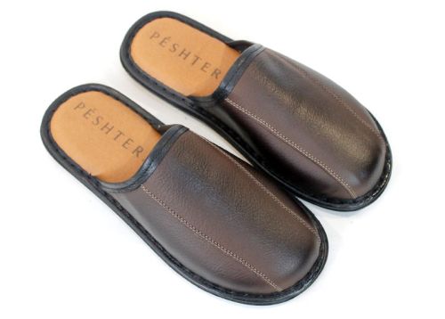 Men's House Slippers in Brown Genuine Leather