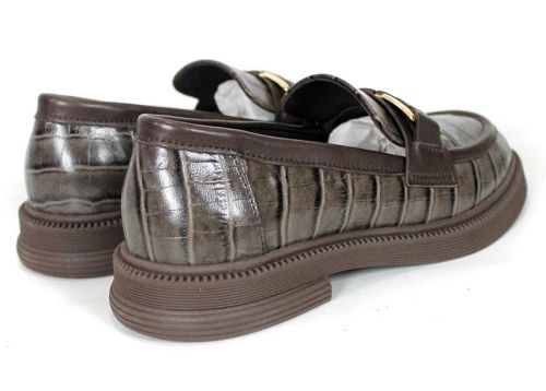 Terra Classica – Women's Genuine Leather Croc-Embossed Loafers in Mink Taupe
