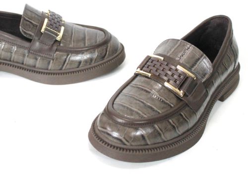 Terra Classica – Women's Genuine Leather Croc-Embossed Loafers in Mink Taupe
