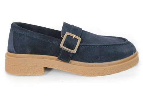 Valeria Monti women's loafers in genuine navy blue suede