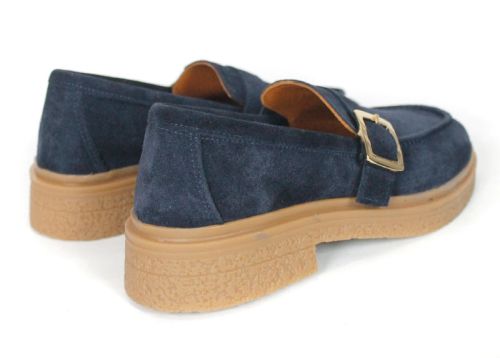 Valeria Monti – Women's Loafers in Navy Blue Genuine Suede