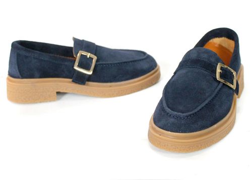 Valeria Monti – Women's Loafers in Navy Blue Genuine Suede