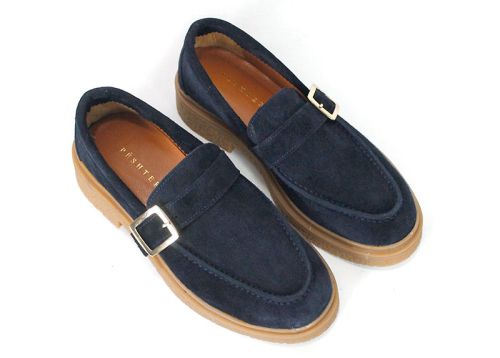 Valeria Monti – Women's Loafers in Navy Blue Genuine Suede