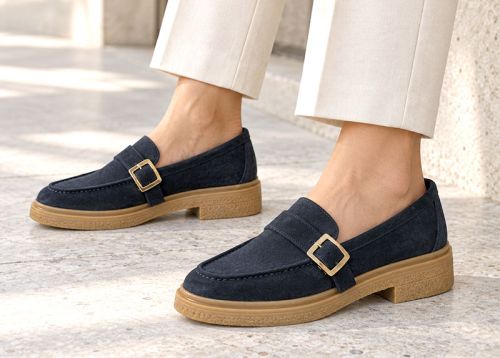 Valeria Monti – Women's Loafers in Navy Blue Genuine Suede