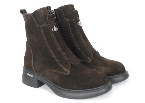 Elisa Marconi – Women's Ankle Boots in Dark Brown Genuine Suede