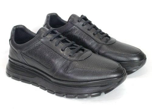 Stefano Valenti – Men's Sneakers in Black Genuine Smooth and Pebbled Leather
