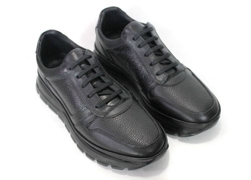 Stefano Valenti – Men's Sneakers in Black Genuine Smooth and Pebbled Leather