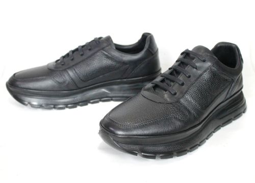 Stefano Valenti – Men's Sneakers in Black Genuine Smooth and Pebbled Leather