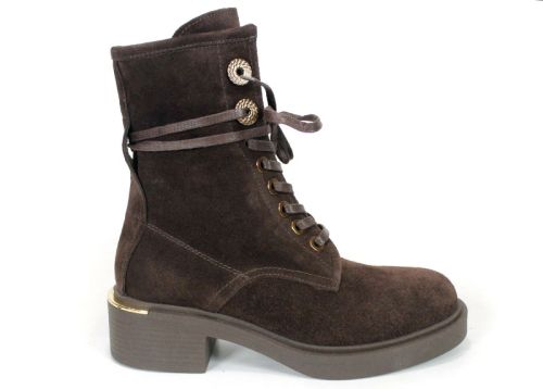 Dolce Fumo – Women's Genuine Suede Combat Boots in Dark Brown