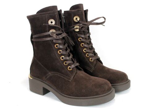 Dolce Fumo – Women's Genuine Suede Combat Boots in Dark Brown