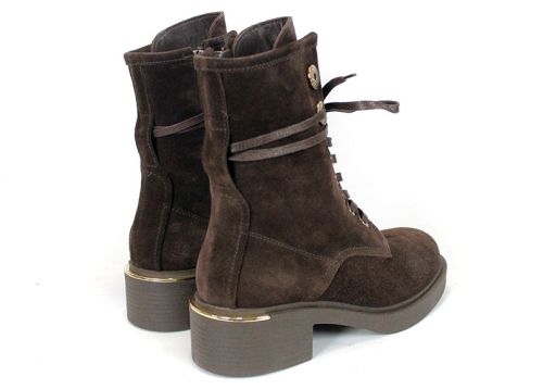 Dolce Fumo – Women's Genuine Suede Combat Boots in Dark Brown