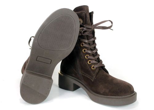 Dolce Fumo – Women's Genuine Suede Combat Boots in Dark Brown