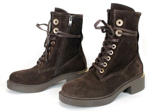 Dolce Fumo – Women's Genuine Suede Combat Boots in Dark Brown