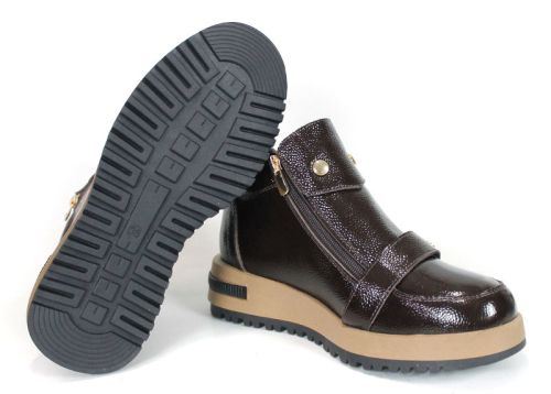 Aurelia Fontana – Women's Ankle Boots in Dark Brown Glossy Pebbled Genuine Leather