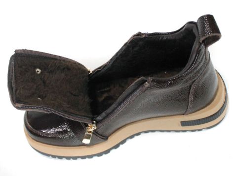 Aurelia Fontana – Women's Ankle Boots in Dark Brown Glossy Pebbled Genuine Leather