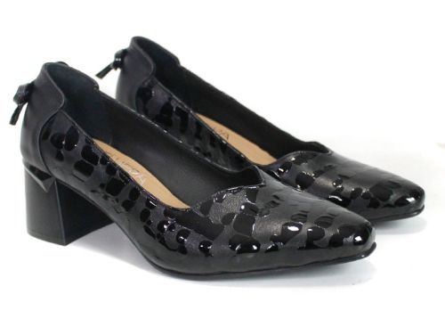 Valentina Rossetti – Women's Formal Genuine Leather Shoes with Black Patent Leopard Print