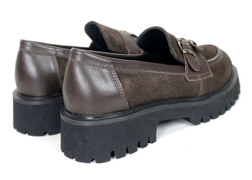 Mira Belle – Women's Loafers in Genuine Suede and Leather, Dark Brown
