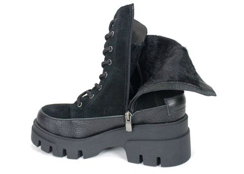 Luna Forte – Women's Black Suede and Leather Combat Boots