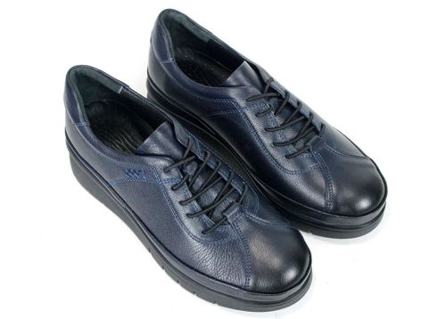 Valentina Rossi – Women's Genuine Leather Platform Shoes, Navy Blue