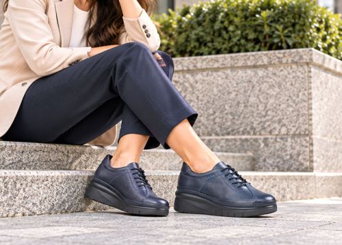 Valentina Rossi – Women's Genuine Leather Platform Shoes, Navy Blue