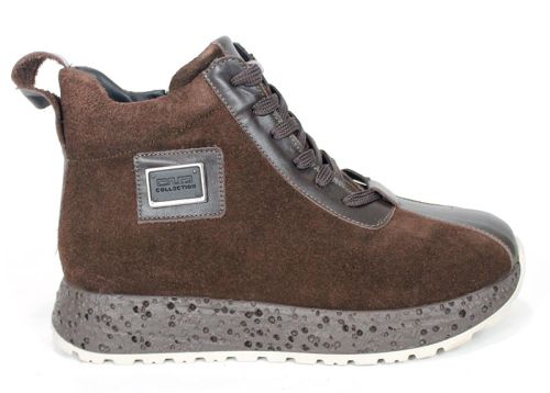 Women's High-Top Suede and Leather Sneakers Dark Brown – Alessia Vettori