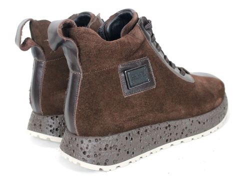 Women's High-Top Suede and Leather Sneakers Dark Brown – Alessia Vettori