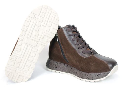 Women's High-Top Suede and Leather Sneakers Dark Brown – Alessia Vettori