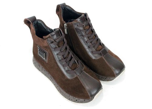 Women's High-Top Suede and Leather Sneakers Dark Brown – Alessia Vettori