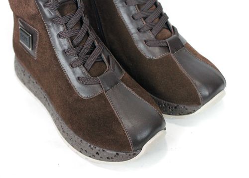 Women's High-Top Suede and Leather Sneakers Dark Brown – Alessia Vettori