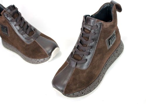 Women's High-Top Suede and Leather Sneakers Dark Brown – Alessia Vettori
