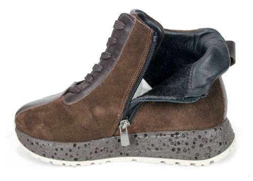 Women's High-Top Suede and Leather Sneakers Dark Brown – Alessia Vettori