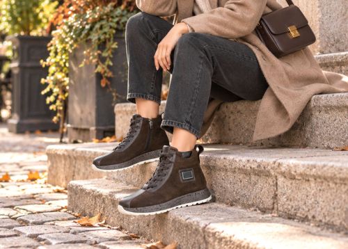 Women's High-Top Suede and Leather Sneakers Dark Brown – Alessia Vettori