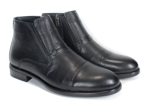 Leonardo Ferrante – Men's Elegant Black Ankle Boots in Smooth and Textured Genuine Leather