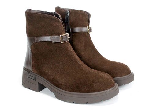 Serena Bellini – Women's Elegant Ankle Boots in Dark Brown Genuine Suede