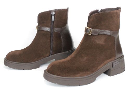 Serena Bellini – Women's Elegant Ankle Boots in Dark Brown Genuine Suede