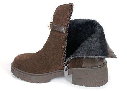 Serena Bellini – Women's Elegant Ankle Boots in Dark Brown Genuine Suede