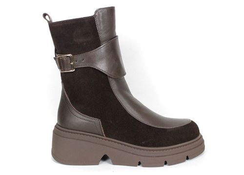 Lucia Ferraro – Women's Ankle Boots in Dark Brown Genuine Leather and Suede