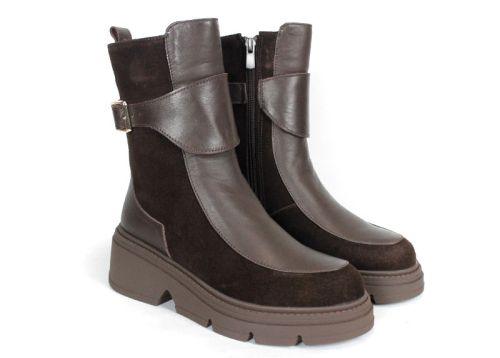 Lucia Ferraro – Women's Ankle Boots in Dark Brown Genuine Leather and Suede