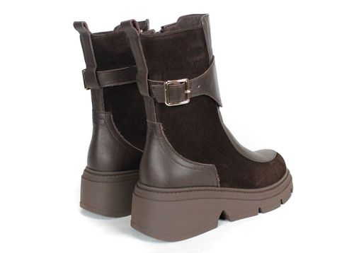 Lucia Ferraro – Women's Ankle Boots in Dark Brown Genuine Leather and Suede
