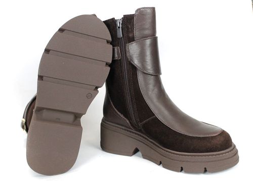 Lucia Ferraro – Women's Ankle Boots in Dark Brown Genuine Leather and Suede