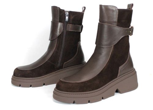 Lucia Ferraro – Women's Ankle Boots in Dark Brown Genuine Leather and Suede