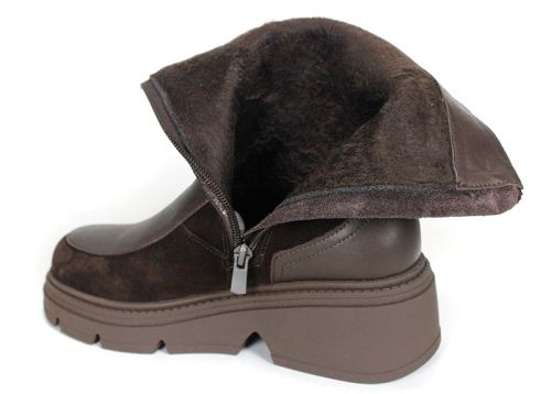 Lucia Ferraro – Women's Ankle Boots in Dark Brown Genuine Leather and Suede