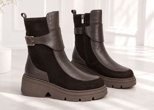 Lucia Ferraro – Women's Ankle Boots in Dark Brown Genuine Leather and Suede